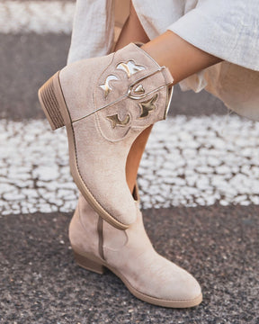 Bottines femme santiags taupe à talon - Léona - Casualmode.fr