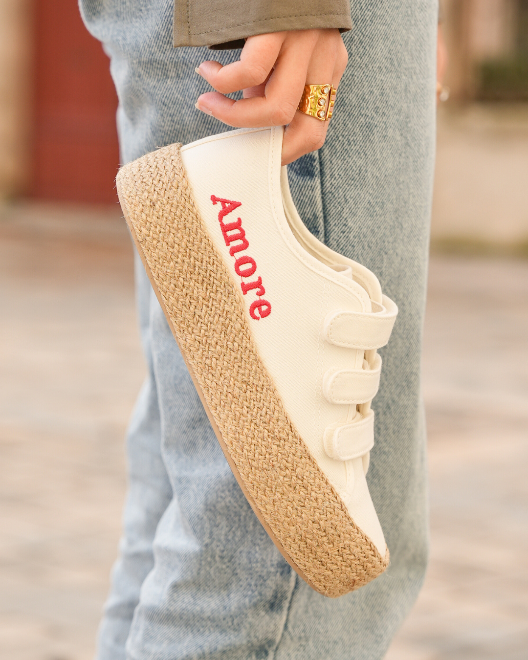 Basket espadrille femme blanche en toile - Amore