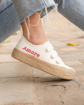 Basket espadrille femme blanche en toile - Amore