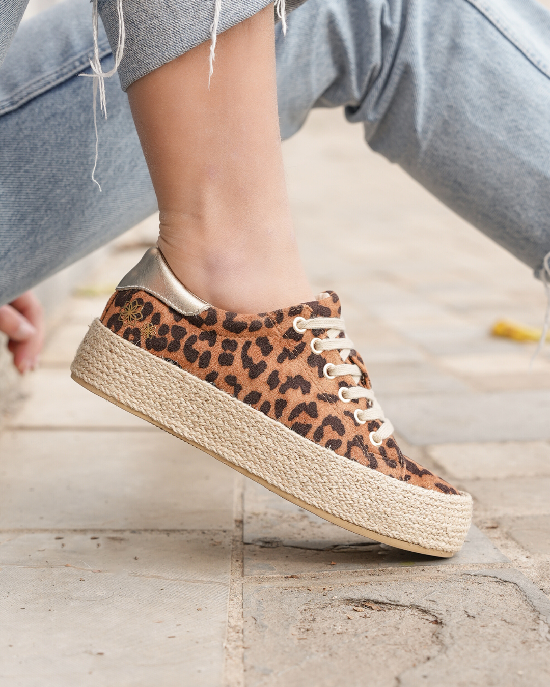 Basket espadrille femme léopard en toile - Eva