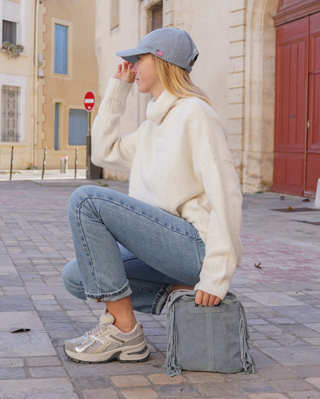 Basket femme compensée grise à lacets - Talia