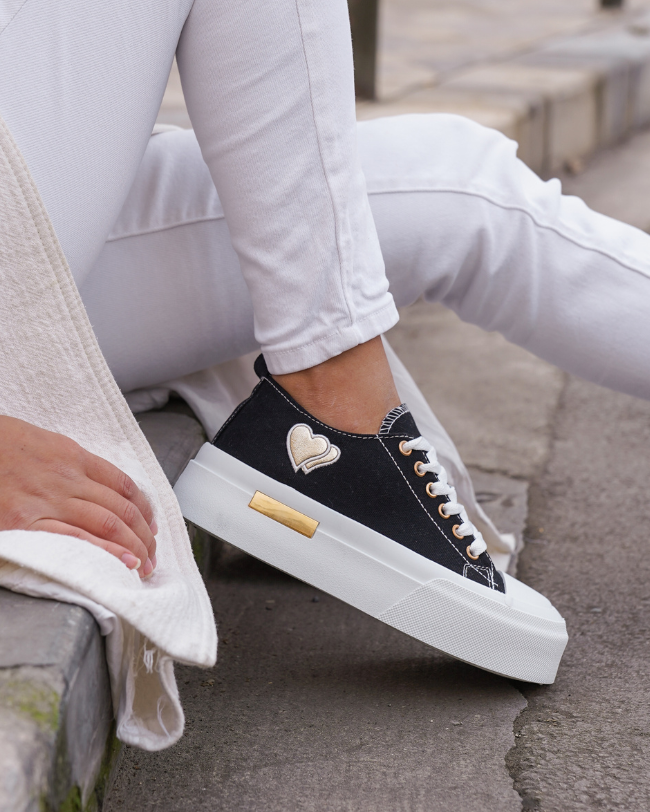 Basket femme compensée noire à lacets - Maud