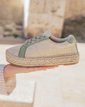 Basket femme espadrille beige et kaki à lacets - Jennifer