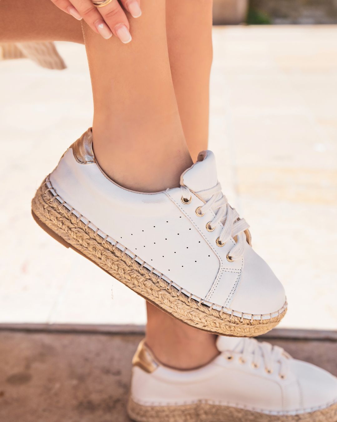 Basket femme espadrille blanche à lacets - Arielle