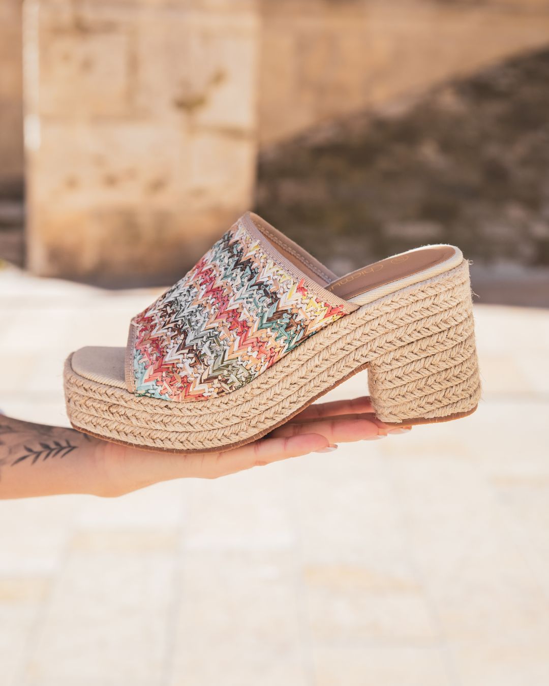 Sandale femme talon carré mule multicolore - Christelle