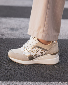 Basket femme compensée beige à lacets - Caylee