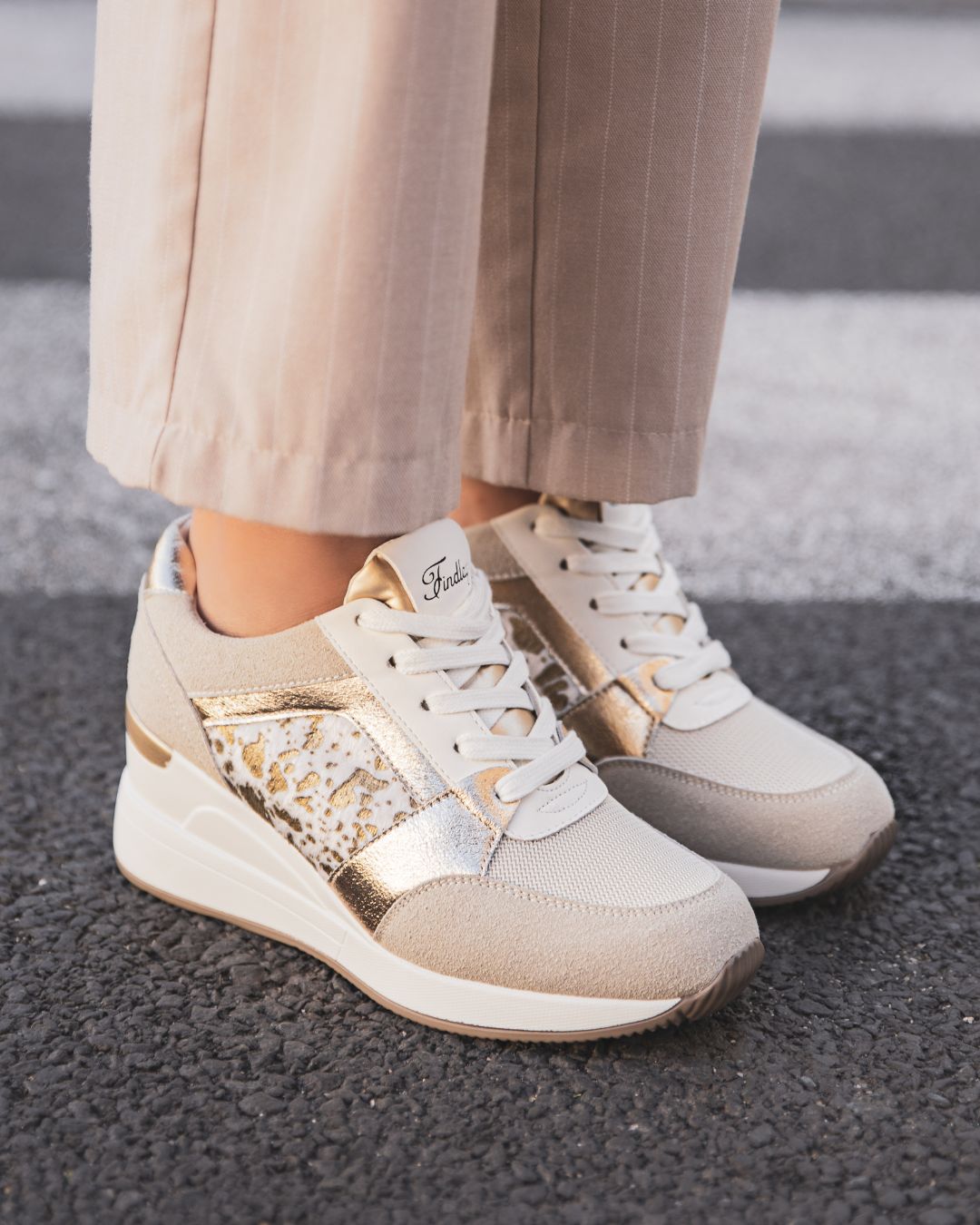 Basket femme compensée beige à lacets - Caylee