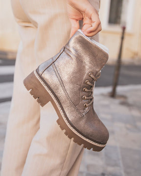 Bottines femme taupe rangers à lacets - Gabrielle