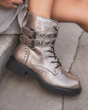 Bottines femme taupe rangers à lacets - Vanessa