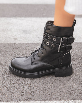 Bottines noires femme rangers à lacets - Vanessa