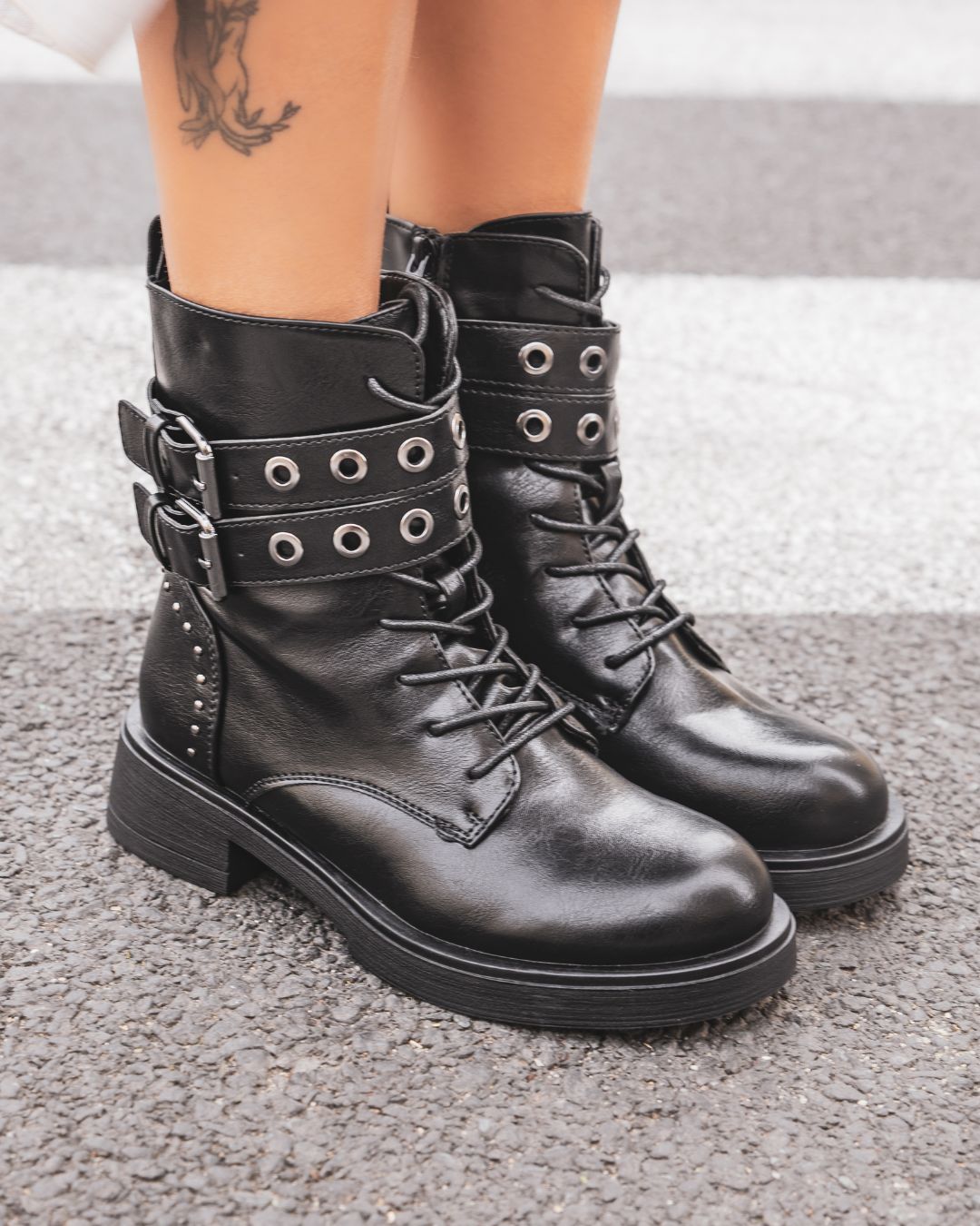 Bottines noires femme rangers à lacets - Vanessa