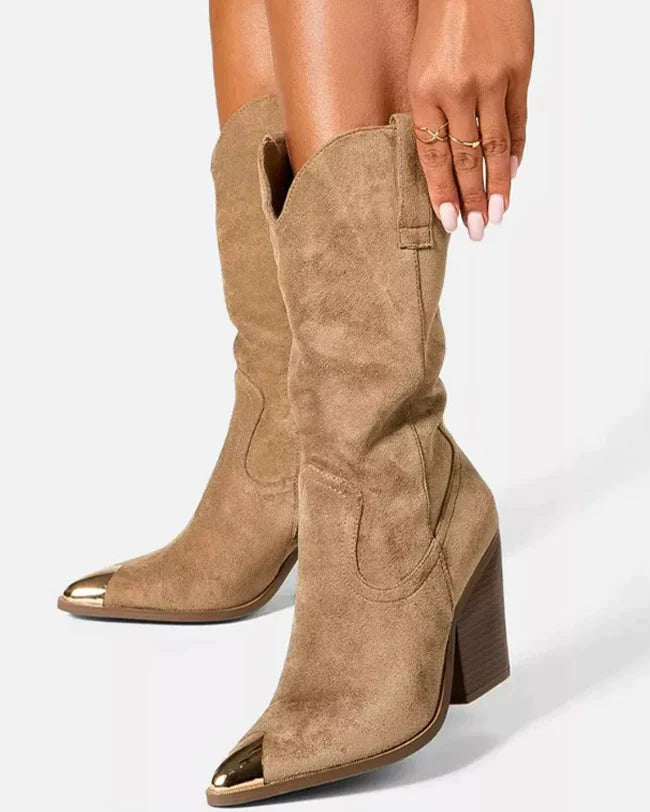Bottines femme taupe santiags - Clémence - Casual Mode