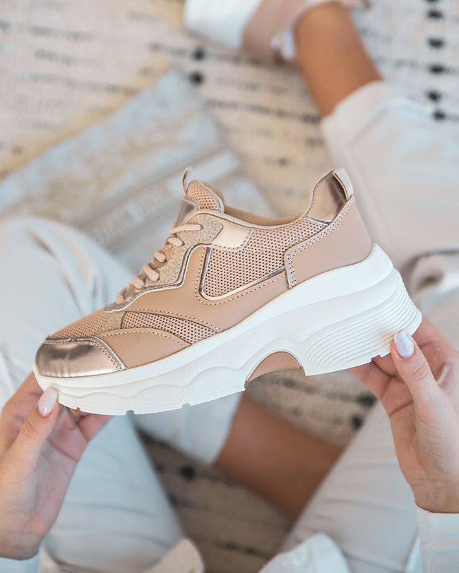 Basket femme taupe et dorée à lacets - Séréna - Casual Mode