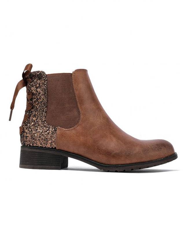 Bottine femme ruban camel - Chelsea - Casual Mode