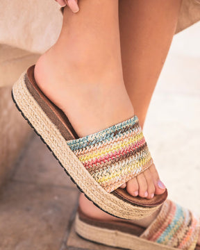 Sandale femme mule plateforme multicolore - Fabienne - Casualmode.fr