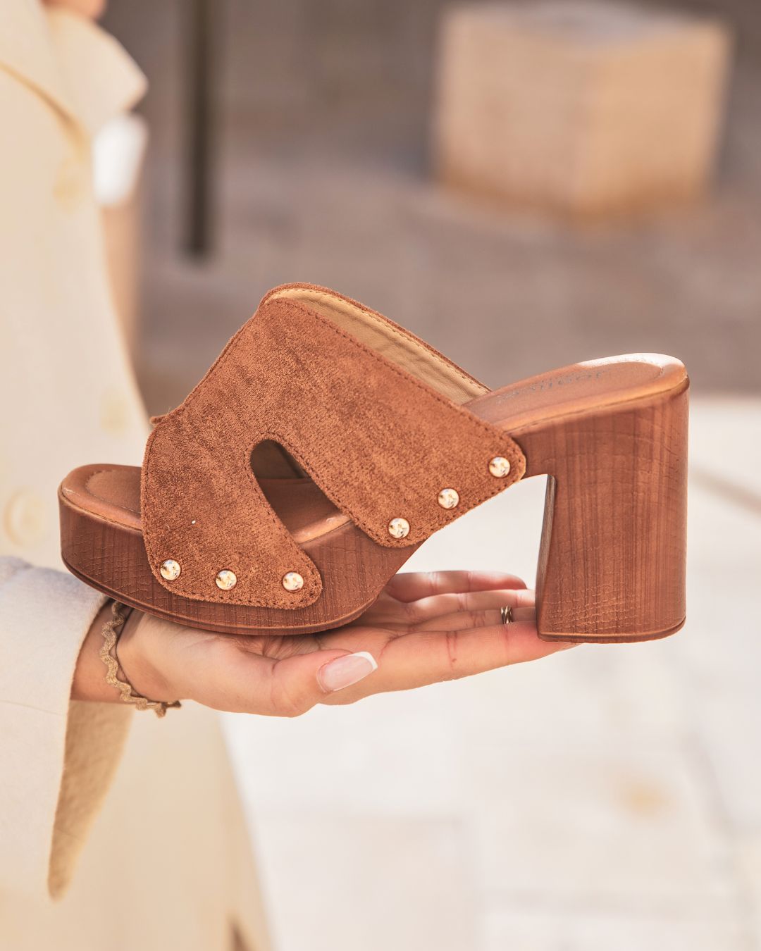 Sandale femme mule talon carré camel - Florie - Casualmode.fr