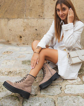 Bottines femme taupe rangers - Carolina - Casual Mode