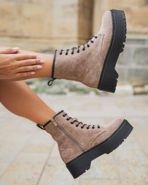 Bottines femme taupe rangers - Carolina - Casual Mode