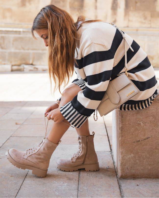 Bottines femme taupe rangers à lacets - Ashley - Casual Mode