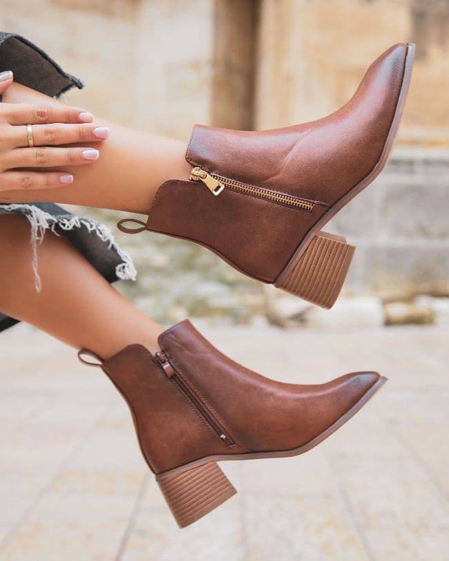 Bottines femme camel à talon - Lynda - Casual Mode