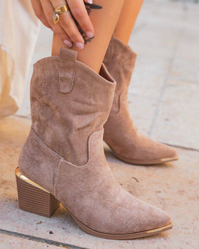 Bottines femme taupe santiags à talon - Augustine - Casual Mode