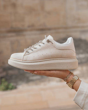 Basket femme beige et blanche à lacets - Ella - Casual Mode