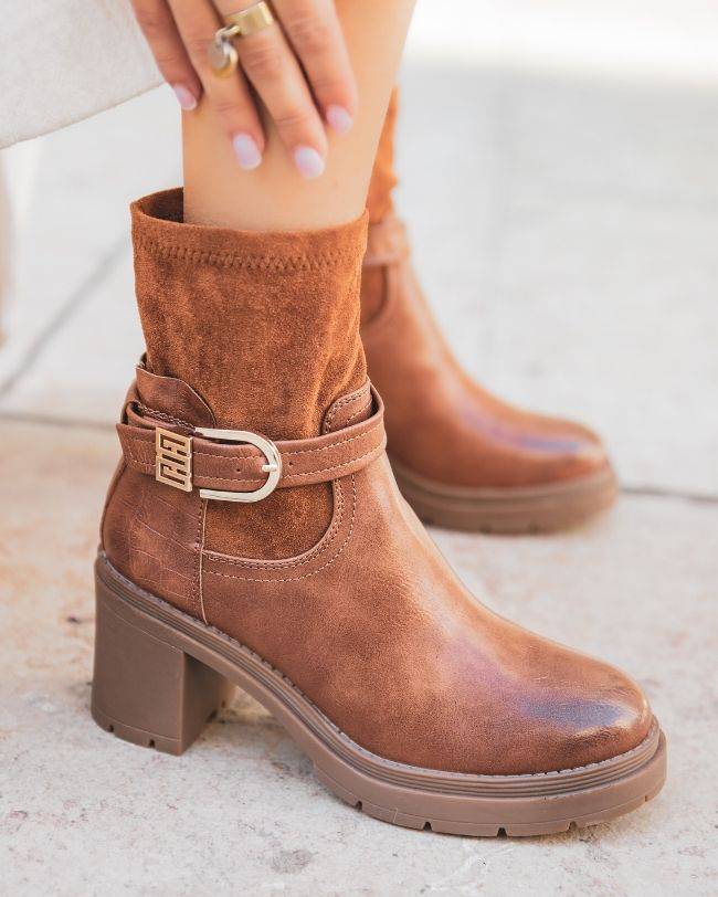 Bottines femme camel à talon - Grace - Casual Mode