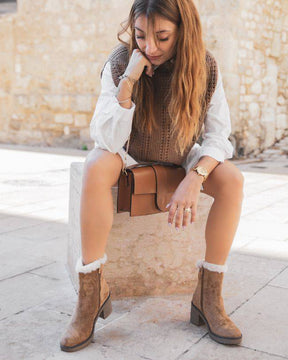 Bottines femme camel fourrées à talon - Ethel - Casual Mode