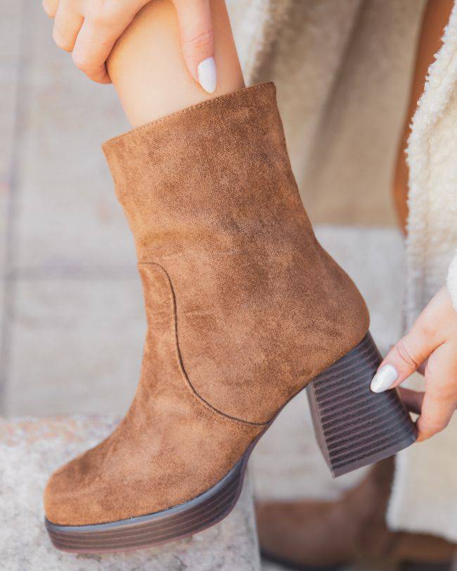 Bottines femme camel à talon - Abbie - Casual Mode