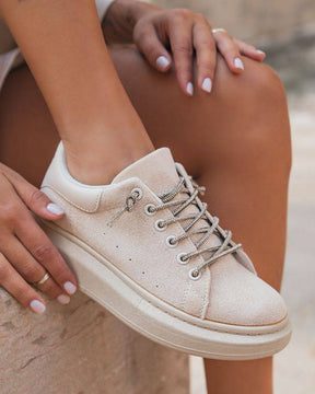 Basket femme beige et blanche à lacets - Ella - Casual Mode