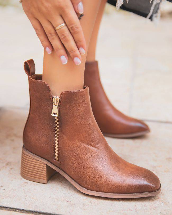 Bottines femme camel à talon - Lynda - Casual Mode