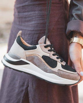 Basket femme beige et noire à lacets - CL58 TAUPE - Casual Mode