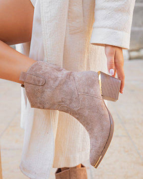 Bottines femme taupe santiags à talon - Augustine - Casual Mode