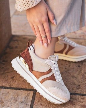 Basket femme beige à lacets - Noémie - Casualmode.fr