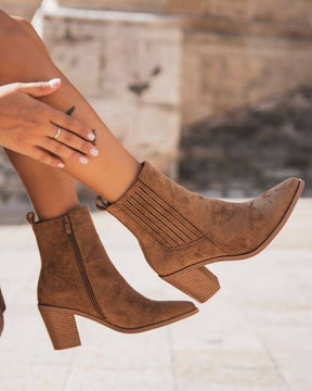 Bottines femme camel à talon - Manon - Casual Mode