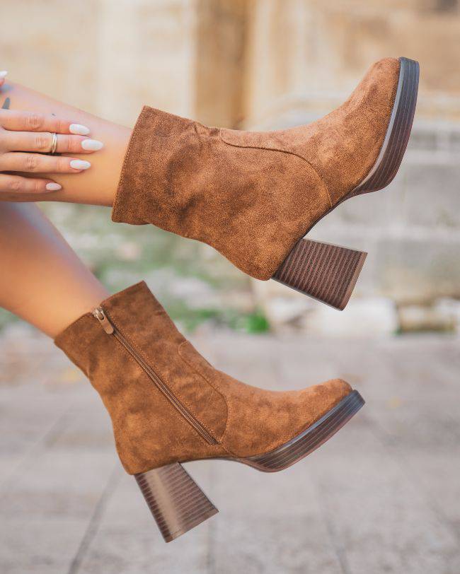 Bottines femme camel à talon - Abbie - Casual Mode