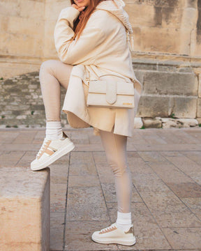 Basket femme dorée beige et blanche à lacets - Hena - Casualmode.fr