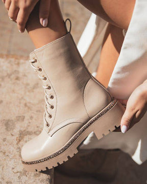 Bottines femme taupe rangers à lacets - Judith - Casual Mode