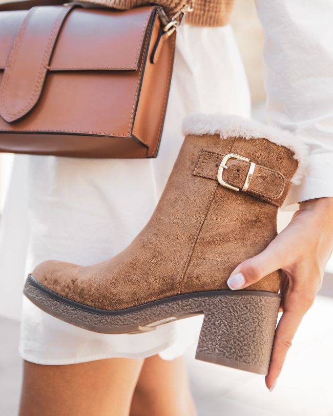 Bottines femme camel fourrées à talon - Ethel - Casual Mode