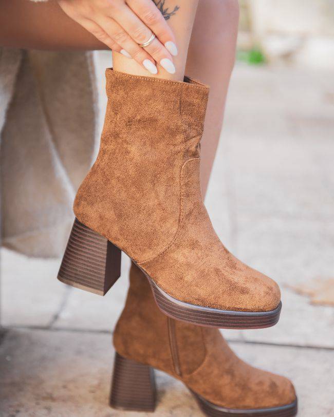 Bottines femme camel à talon - Abbie - Casual Mode