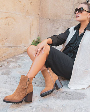 Bottines femme camel à talon - Petra - Casual Mode