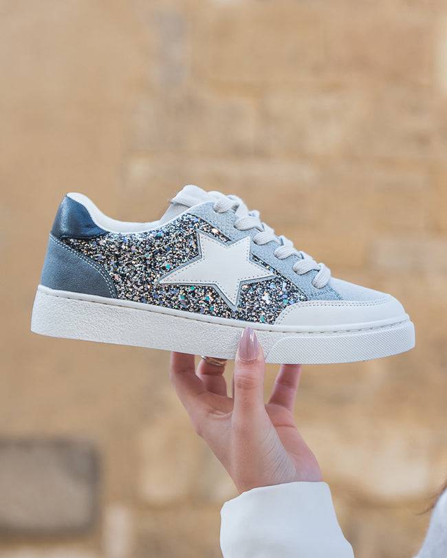 Basket femme bleue paillettes étoile - Claudia - Casual Mode