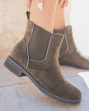 Bottines femme kaki chelsea suédine - Lilou - Casual Mode