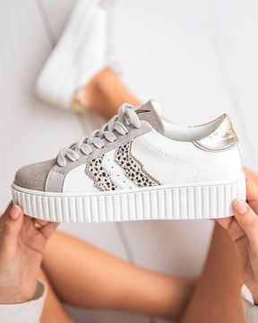 Basket femme creepers guépard à lacets - CL59 WHITE - Casual Mode