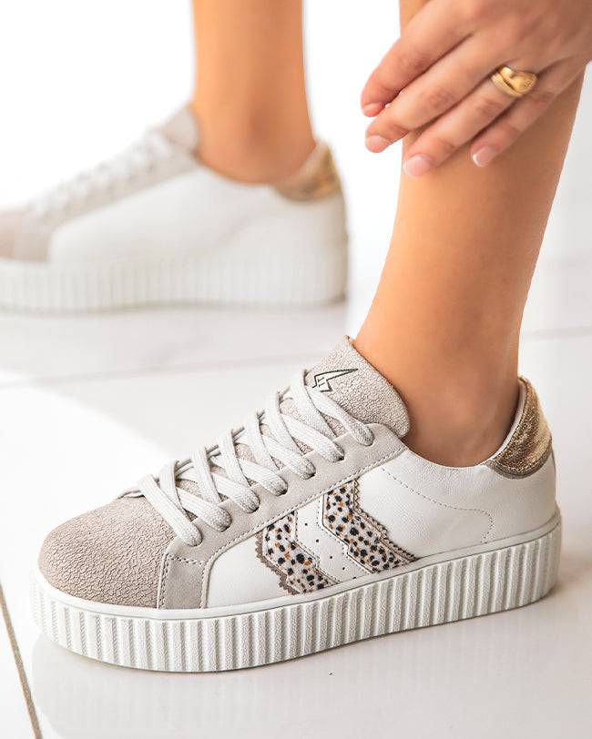 Basket femme creepers guépard à lacets - CL59 WHITE - Casual Mode