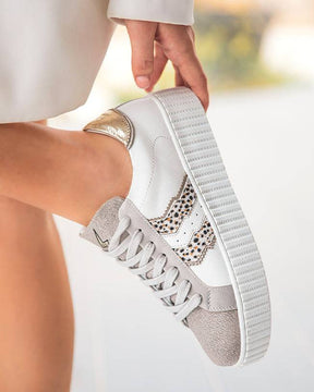 Basket femme creepers guépard à lacets - CL59 WHITE - Casual Mode