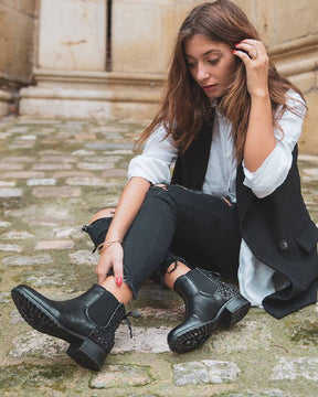 Bottines femme à ruban noires - Chelsea - Casual Mode